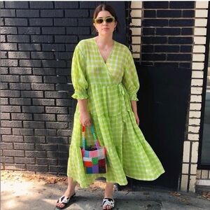 Urban Outfitters Donatella Gingham Crinkle Tiered Ruffle Wrap Dress